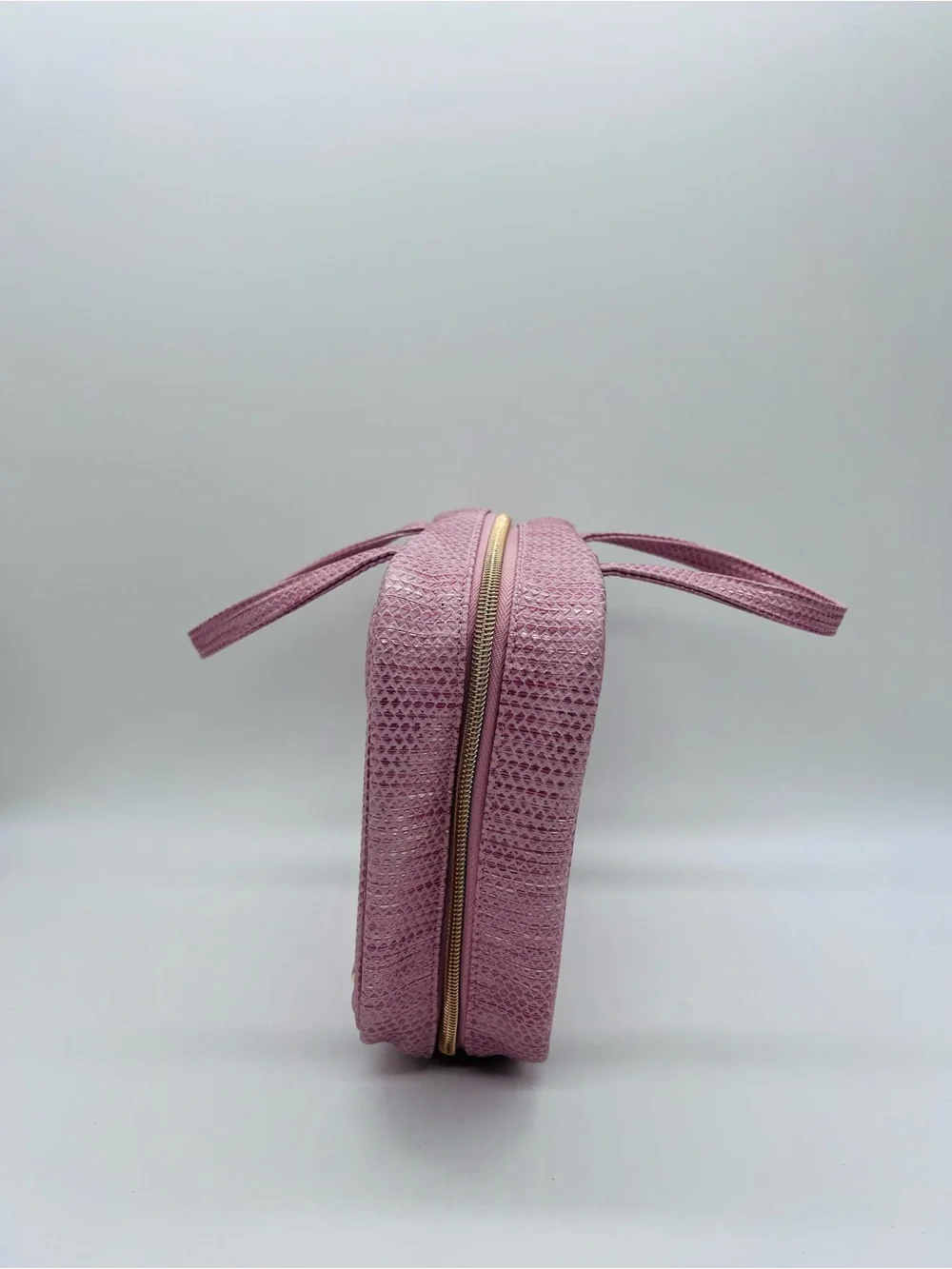 Stephanie Johnson Pink Textured Zip Around Laura Cosmetic Case with Top Handle